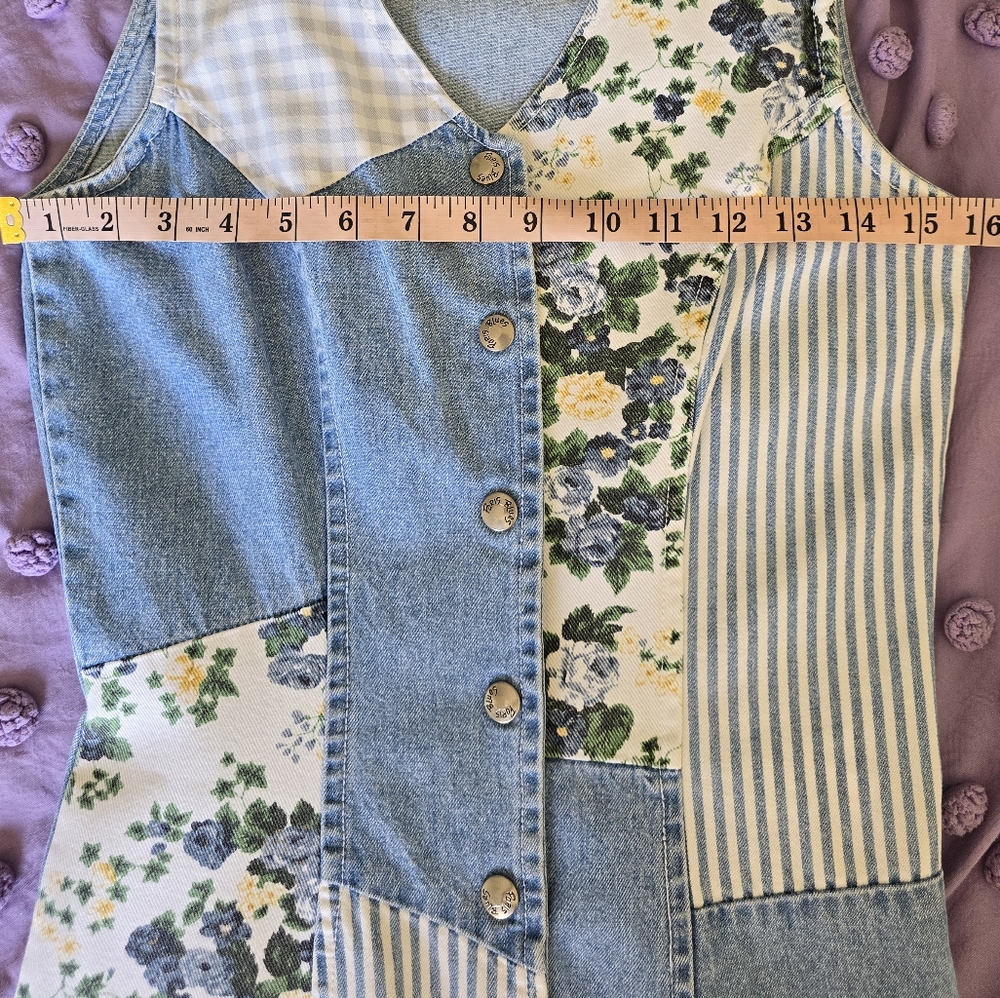 Vintage Denim Patchwork Maxi Dress with Floral & Stripes - Picture 6 of 12